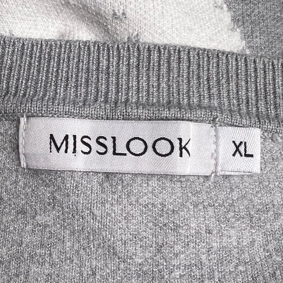 Misslook Gray & White V-Neck Long Sleeve Pullover Knit Sweater Tunic, Sz Medium - Picture 6 of 8